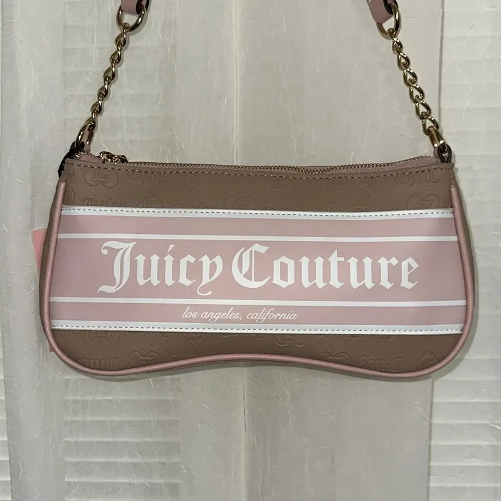 JC Tan Blush Pink White Tooled Logo Faux Leather Hobo Bag Purse